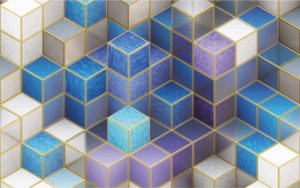 Modern 3D Geometric Cube Wallpaper | Blue & Gold Abstract Design | Dacorz