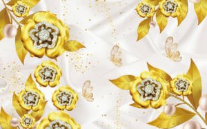 Luxury 3D Golden Floral Wallpaper | Elegant Diamond Flower Design | Dacorz