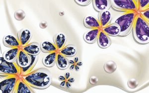 Luxury 3D Crystal Floral Wallpaper | Blue & Purple Gemstone Flower Design | Dacorz
