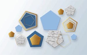Modern Geometric 3D Wallpaper | Blue & Gold Marble Design | Dacorz