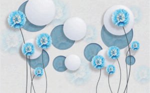 Elegant 3D Floral Wallpaper | Blue Flower & Circle Design | Dacorz