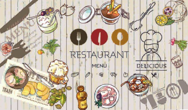 Luxury Restaurant Wallpaper | Food & Drink Illustration Wall Design | Dacorz