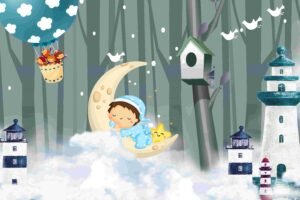 Whimsical Dreamy Night Illustration for Kids Nursery and Motivational Wall Art