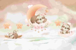 Adorable Sleeping Sloth Watercolor Illustration for Nursery Wall Art and Kids Decor
