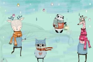 Winter Animal Friends Illustration for Motivational Kids Wall Art and School Decor