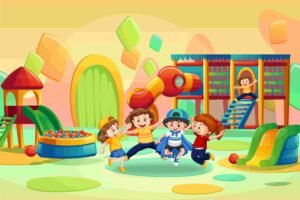 Colorful Kids Indoor Playground Illustration for Educational Posters and Creative Decor