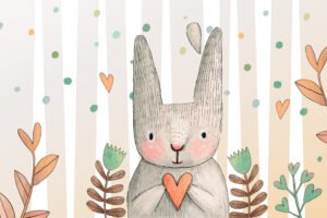 Whimsical Bear and Rainbow Friends Illustration for Kids Room and Nursery Decor