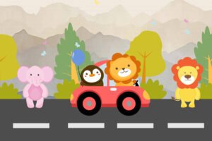Safari Animal Friends Road Trip Illustration for Kids Learning and Playroom Decor