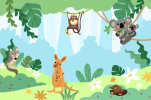 Whimsical Jungle Animal Friends Illustration for Motivational Kids Wall Art