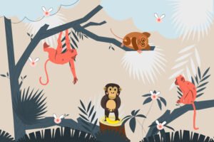 Playful Jungle Monkeys Illustration for Kids Wall Art and Adventure Decor