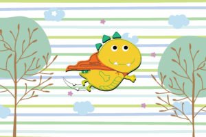 Super Hero Dinosaur Flying Illustration for Motivational Kids Wall Art and Nursery Decor