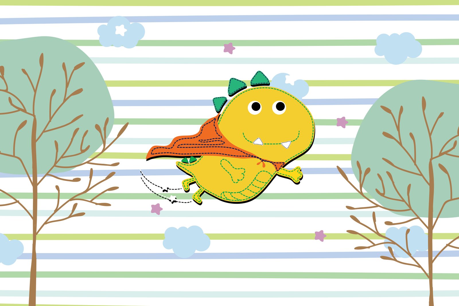 Super Hero Dinosaur Flying Illustration for Motivational Kids Wall Art and Nursery Decor