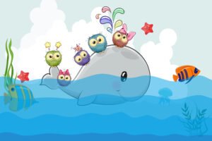 Whimsical Whale and Owl Friends Underwater Illustration for Kids Decor and Storytelling