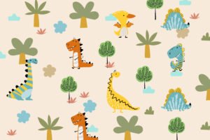 Cute Dinosaur Kingdom Seamless Pattern for Kids Room Decor and Educational Art