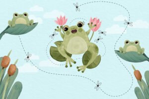 Happy Pond Life Frog Illustration for Kids Educational Art and Nursery Decor