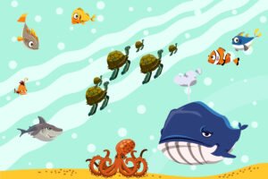 Ocean Friends Underwater World Illustration for Kids Learning and Creative Decor
