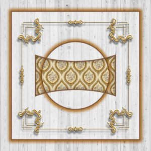 Royal Golden Filigree Floral Mural on White Wood Panel Background / ceiling wallpaper