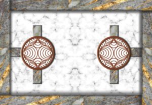 Premium White Marble Mural with Ornate Circular Accents & Golden Granite Frame / ceiling wallpaper